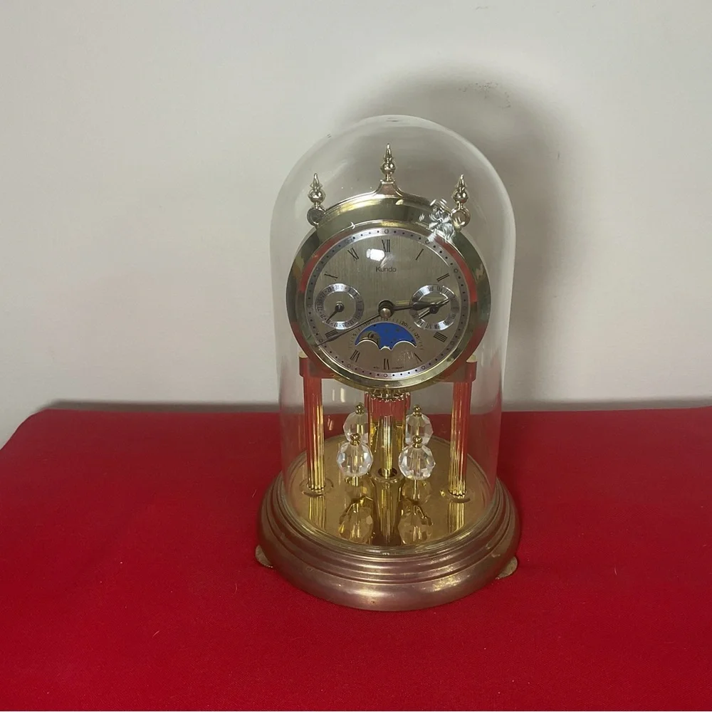 Kundo Anniversary Clock with Moonphase Dial & Quartz Movement Glass Dome, W Germ